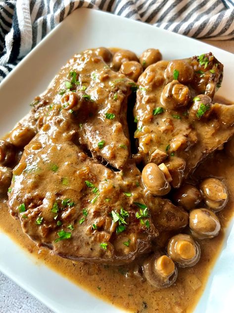 Pot Roast With Mushroom Gravy - The Menu Maid Pot Roast With Mushroom Gravy, Roast Beef With Mushroom Gravy, Pot Roast Mushroom Soup, Mushroom Soup Pot Roast, Beef With Mushroom Gravy, Mushroom Roast, Chuck Roast Crock Pot Recipes, Chuck Steak Recipes, Beef Rump Roast