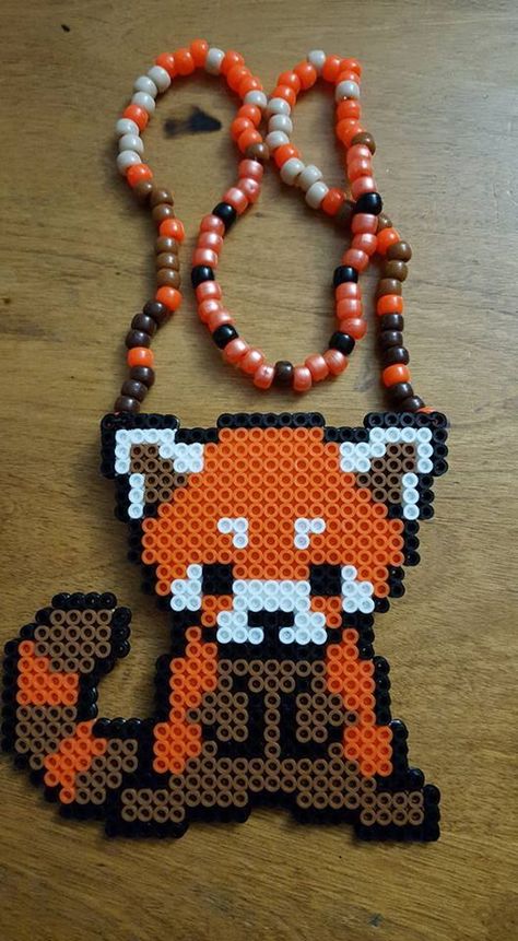 Red Panda perler necklace by LadyRaveicorn - Kandi Photos on Kandi Patterns Perler Bead Red Panda, Red Panda Perler Bead Patterns, Red Panda Pixel Art, Perler Beads Designs Pattern Pixel Art, Hama Beads Patterns Animals, Red Panda Crafts, 3d Fuse Beads, Perler Beads Animals, Melty Beads Patterns