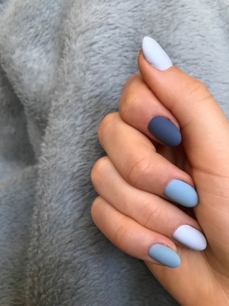 Matt Blue Nails, Matte Blue Nails, Blue Matte Nails, Almond Shape Nails, Pretty Nail Art Designs, Striped Nails, Pretty Nail Art, Matte Nails, Blue Nails