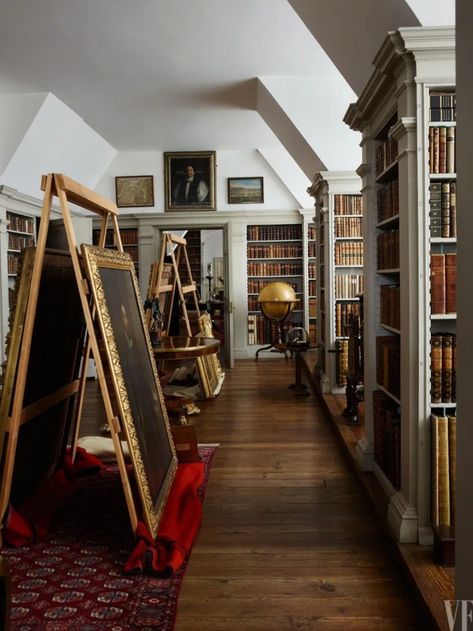 The Old Library on top floor | One of 7 libraries at Longleat House which together contain 44,000 books, one of largest private collections in Europe | Photo credit: Simon Upton for VANITY FAIR, May 2018 Longleat House, Basement Stairs Remodel, British Aristocracy, Basement Stairs Ideas, Old Libraries, Old Library, Stair Remodel, Basement Stairs, Chateau France