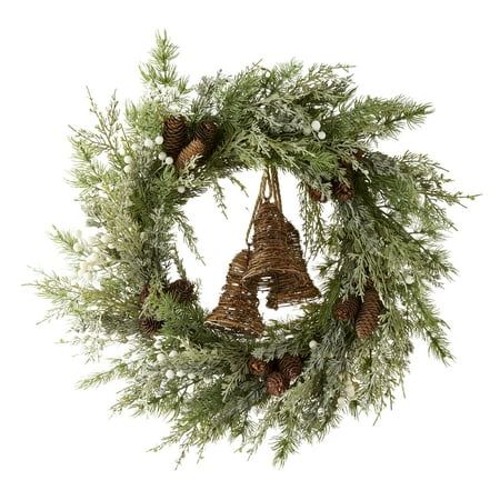 Get ready to feel the holiday spirit with our Holiday Time Non-Lit 24" Wreath with white berries and bells. This Non-Lit wreath has a sturdy base and it's natural look will look amazing in any home or office. You will adore the handmade design of this wreath. Place on your front door, kitchen cabinets , mantle, or any place you want to add some holiday vibes. For more joyful Christmas decorations and accessories, check out other Holiday Time products like garland, wreaths, ornaments, Christmas trees, stockings, and more. Make sure your home is ready for the holidays with the Holiday Time 24" Berry/Bell Wreath. Color: Green. Extra Large Christmas Wreaths, Tropical Christmas Wreath, Wreath With Ornaments, Garland Wreaths, Wreath With Bells, Bell Wreath, Outdoor Christmas Wreaths, Farmhouse Christmas Wreath, Rustic Style Decor