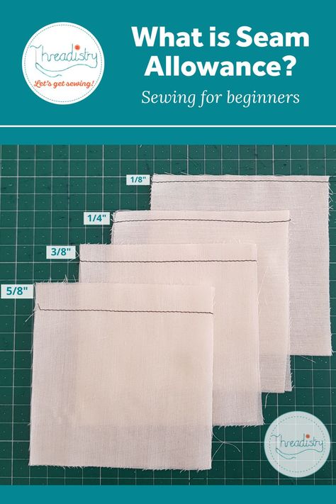 Everything you need to know about seam allowance: what is seam allowance and when should you use different seam allowances. Learn to sew | sewing for beginners | Sewing 101 Seam Allowance Guide, Altering Shirts, Fashion Glossary, Allowance Chart, Learning To Sew, Beginners Sewing, Quarter Inch Seam, Sewing Seams, Sewing Machine Needle