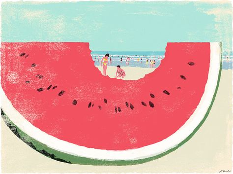 Book Travelers on Behance Watermelon Art Print, Watermelon Art, Posca Art, Zucca Halloween, Summer Illustration, Colour Blocking, Illustration Vintage, Art Et Illustration, Japan Design