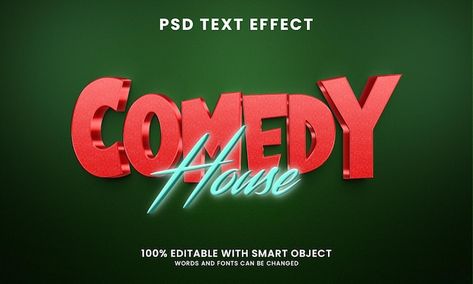 Comedy house 3d style text effect templa... | Premium Psd #Freepik #psd #funny-text #comic-logo #fun-logo #comic-text-effect Comedy Channel Logo, Comedy Logo Design Fun, Comedy Banner, Comedy Logo Design, Comedy Logo, Banner Template Photoshop, Round Logo Design, Logo Funny, Funny Banner