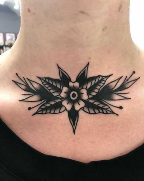 Traditional Vegetable Tattoo, Traditional Neck Tattoos Women, Traditional Tattoo Star, Floral Traditional Tattoo, Traditional Chest Tattoo Female, Chest Flower Tattoo, Anthony Tattoo, Leg Tats, Tato Tradisional