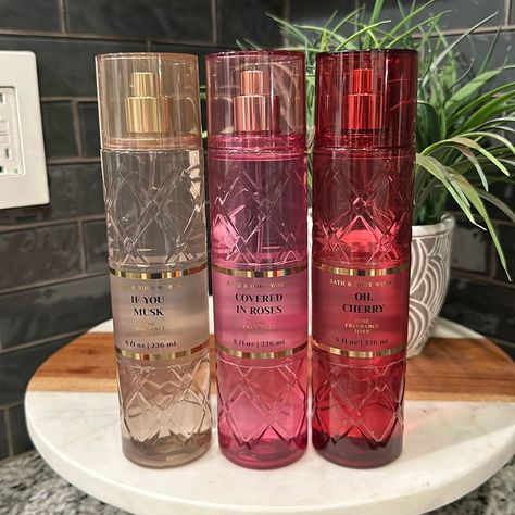 Brand New! If You Musk Covered In Roses Oh Cherry You Get All 3 Each Is 8fl Oz Covered In Roses Bath And Body Works, Bath And Body Works Mists, Pretty Perfume Bottles, Fragrances Perfume Woman, Body Hygiene, Perfume Collection Fragrance, Body Bath, Bath And Body Works Perfume, Shower Skin Care