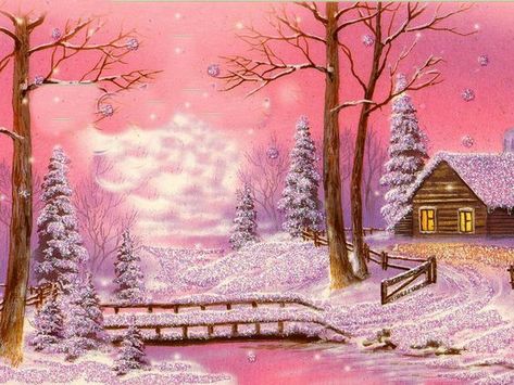 Pink Christmas Shabby Chic Christmas Cards, Pink Christmas Cards, Vintage Pink Christmas, Shabby Christmas, Pink Xmas, Vintage Christmas Images, Purple Christmas, Christmas Past, Christmas Scenes