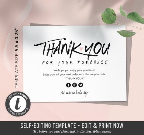 Business Thank You Card Order Inserts template Instant | Etsy Stationery Business Card, Small Business Packaging Ideas, Small Business Packaging, Business Thank You Cards, Sticker Template, Thanks Card, Packaging Stickers, Business Thank You, Thank You Card Template