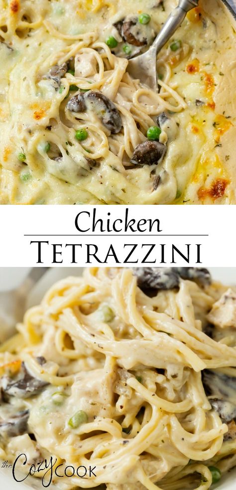 Comfort Food Recipes Chicken, Chicken Tetrazzini Bake, Classic Chicken Tetrazzini, Chicken Tetrazzini For Two, Diced Chicken Dinner Recipes, Easy Dinner With Cream Cheese, Chicken Tetrazzini Egg Noodles, Easy Chicken Tettrazini, Chicken Tetrazzini With Velveeta