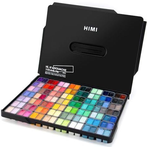 HIMI Gouache Paint Set, 112 Colors x 12g Twin Jelly Cup Design in a Carrying Case, Non-Toxic Gouache Paint for Canvas and Paper, Perfect for Artists, Student, Gouache Opaque Watercolor Painting(Black) Paint For Canvas, Himi Gouache, Gouache Paint Set, Jelly Cups, Gouache Paint, Paint Types, Outdoor Paint, Ceiling Fan In Kitchen, Cup Design