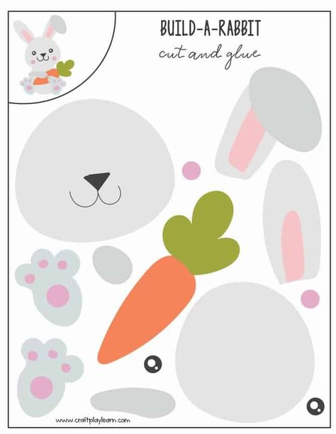 Build A Rabbit Craft, Rabbit Activities For Kids, Rabbit Crafts For Preschoolers, Cut And Paste Activities For Kids, Rabbit Crafts For Kids, Build A Bunny, Cut And Paste Crafts, Rabbit Craft, Rabbit Crafts