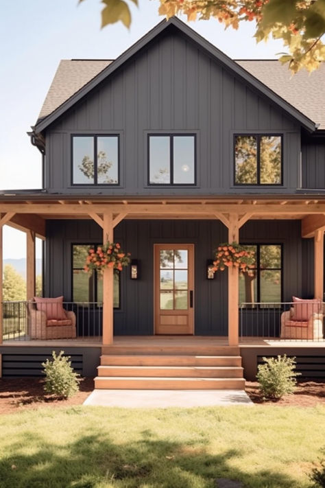 40 Cozy Farmhouse Porch Column Designs for a Welcoming Outdoor Space Outdoor House Remodel, Front Porch Additions Before And After, Old Farmhouse Porch Decor, Old Modern Farmhouse Exterior, Home Exterior Front Porch, Craftsman Style Townhomes, Wood Beam House Exterior, House On Columns, Front Porch Rustic Decor