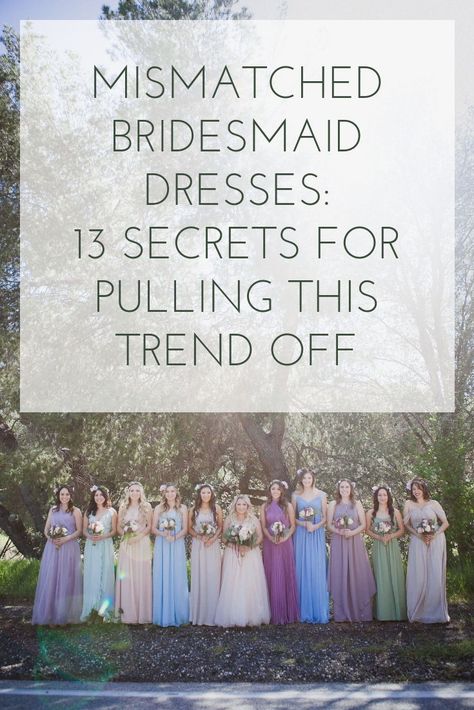 Tips for how to wear mismatched bridesmaid dresses, including thinking through a color palette, giving the bride the final say, and limiting the number of unique features on the dresses. #kaitlincooperphoto #sandiegoweddingphotography #mismatchedbridesmaids #dresses Short And Long Bridesmaid Dresses Mix Of, Bridesmaid Unique Dresses, Bridesmaid Dresses Nontraditional, Bridesmaid Dress Colors Mix Match, Bridemaid Dress Aesthetic, How To Mix Match Bridesmaid Dresses, Wedding Party Different Color Dresses, Bridal Party Dresses Mismatched, Bridesmaid Pick Their Own Dress