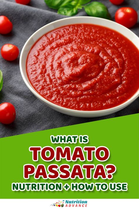 What is tomato passata? This article provides a guide to tomato passata, a nutrient-rich tomato product that can help enhance the flavor of various dishes. What exactly is it? How does it compare to other tomato products? What nutrition profile does it have? And how can we use it? Complete with full nutrition facts, this article provides a full guide to tomato passata. Recipes With Passata Sauce, Passata Recipes, Tomato Passata, Commercial Cooking, Tomato Nutrition, Nutrition Articles, Cooking Sauces, Ripe Tomatoes, Homemade Sauce