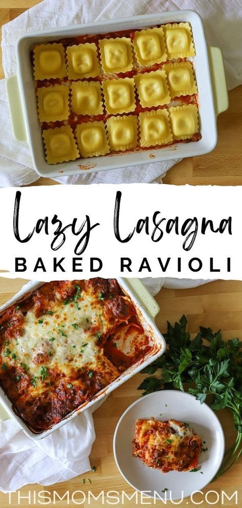 Easy Freezer Lasagna, 3 Cheese Lazy Lasagna, Layered Ravioli Bake, Ravioli Lasagna Freezer Meal, Fresh Ravioli Lasagna, Easy Lasagna Without Ricotta Cheese, Single Serve Lasagna, Lazy Day Lasagna Ravioli, Simple Lasagna Recipe Without Ricotta