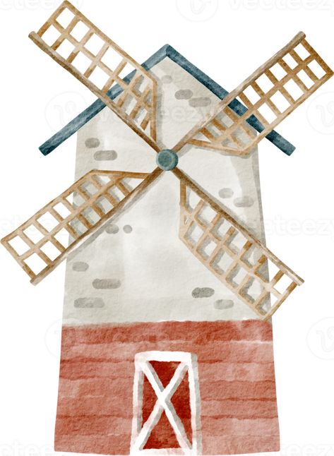 watercolor windmill farm element Farm Windmill Tattoo, Windmill Painting, Windmill Drawing Sketches, Farm Illustration, Watercolor Windmill Paintings, Windmill Illustration, Farm Windmill Drawing, Windmill Drawing, Wind Farm Illustration