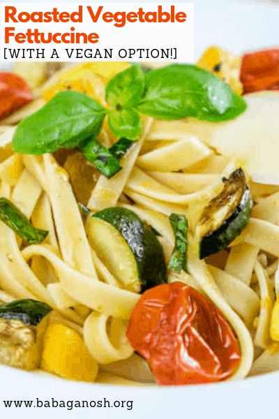 Roasted Vegetable Fettuccine - perfect vegetarian pasta recipe for #MeatlessMonday! Lots of fresh flavors in this easy dinner from the herbs and roasted vegetables #fettuccine #pasta #vegetarian #zucchini #squash #vegetables #pastarecipes #pastanight #dinner #vegetariandinner Vegetarian Pasta Recipe, Mini Peppers Recipes, Pasta Vegetarian, Veggie Dinners, Easy Roasted Vegetables, Weeknight Pasta, Roasted Vegetable Pasta, Affordable Recipes, Vegetarian Pasta Recipes