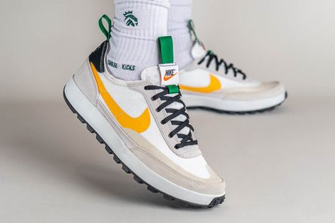 Tom Sachs NikeCraft General Purpose Shoe White Release | Hypebeast Tom Sachs General Purpose Shoe Outfit, Tom Sachs General Purpose Shoe, Nikecraft General Purpose Shoe, Nikecraft General Purpose, General Purpose Shoe, Footwear Inspiration, Tom Sachs, Nike Air Shoes, Yellow Accents