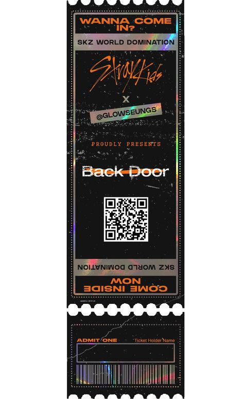 All Access Pass Design, Kpop Ticket Design, Code Picture, Admit One Ticket, Dm Design, Ticket Design, Back Door, Back Doors, Poster Stickers