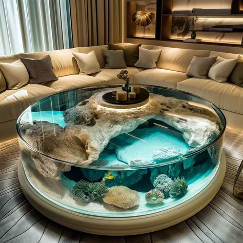 Aquarium In Living Room, Aquarium In House, Living Aquarium, Coffee Table Aquarium, Coffee Table Fish Tank, Magical Interior, Aquarium Table, Table Aquarium, Fish Tank Coffee Table