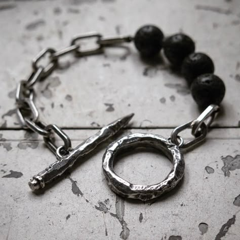 Masculine Jewelry, Metalwork Jewelry, Volcanic Rock, Wire Work Jewelry, Work Jewelry, Jewelry Images, Metal Jewelry, Silver Bracelets, Bracelets For Men