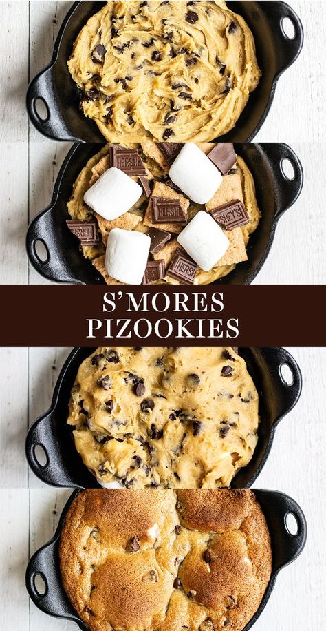 Smoked Smores Dessert, Pazooki Recipes, Smoked Cobbler, Grill Deserts, Smoked Dessert Recipes, Dessert Skillet, Pizookie Recipe, Skillet Desserts, Iron Skillet Recipes