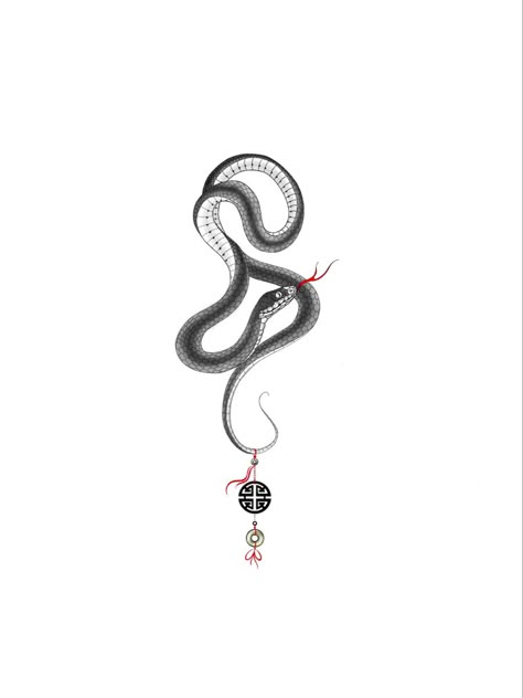 Chinese New Year Snake Tattoo, Chinese Year Of The Snake Tattoo, Snaketattoo Tattoo Designs, Chinese Snake Zodiac Tattoo, Year Of The Snake Tattoo Chinese Zodiac, Snake Tattoo Japanese Style, Asian Charm Tattoo Design, Snake Zodiac Tattoo, Asian Snake Tattoo