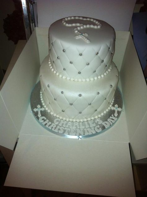 2 Tier White Christening Cake on Cake Central Torte Za Krizmu, Christening Cake Girls, Comunion Cake, Quilted Cake, Christening Cake Boy, Bible Cake, Cake Paris, Baby Shower Cake Designs, Cake Design Inspiration