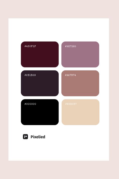 This sophisticated palette blends deep shades of charcoal and burgundy with muted tones of mauve and taupe, accented by soft, creamy hues. Perfect for conveying elegance and depth in design. Mauve Color Combinations, Purple Pastel Color Palette, Mauve Color Palette, Brown Bouquet, Purple Moodboard, Yoga Branding Design, Color Scheme Generator, Burgundy Colour Palette, Burgundy Aesthetic