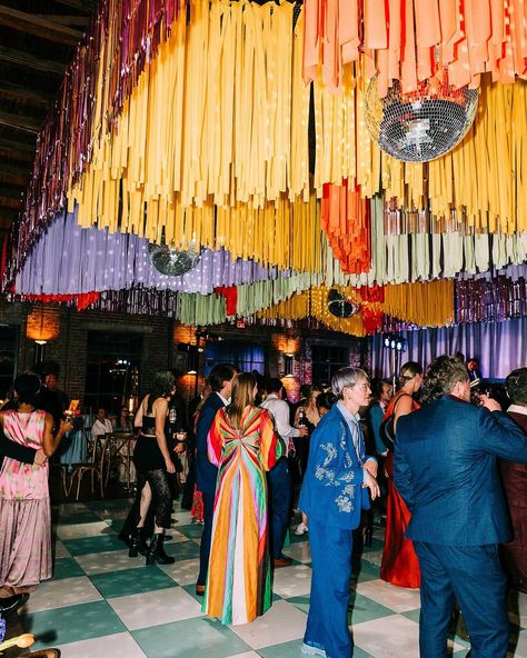 Ashley White | Let’s dance 😉🪩🍸 Cutie couple @koble_ @umamipapi Photo @ashleywhitephoto Planner, decor, florals @alchemyeventstudio Video… | Instagram Disco Wall Wedding, Super Colorful Wedding, 60s Party Decorations, Club Party Ideas, Disco Theme Wedding, Disco Wedding Reception, Groovy Party Theme, 70s Bride, Eccentric Wedding