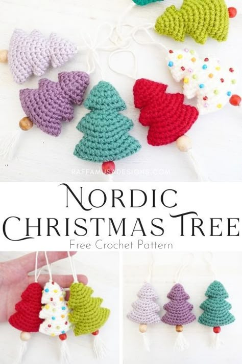 Quick Crochet Xmas Gifts, Crochet Small Christmas Ornaments Free Pattern, Mini Crochet Christmas Tree Ornaments, Crochet Christmas Box Free Pattern, Quick Crochet Projects Christmas, Crochet Scandinavian Christmas Ornaments, Crochet Christmas Tree Amigurumi, Beaded Crochet Ornaments, Crochet Christmas Tree With Beads