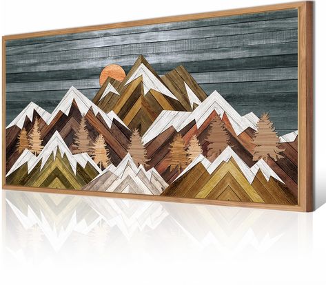 PRICES MAY VARY. 【Boho Mountain Forest Sun Wall Art】The mountains wall art canvas combines abstract and Boho styles. The warm orange sun shines the undulating mountains, presented in different colors and shapes against the backdrop of different vegetation and snow. The cypress tree stands proudly in the mountains, very magnificent and splendid. The mural is full of hope and vitality, adding new colors to your home & office space. 【High-quality Canvas Wall Art】The mountain painting wall decor use Mountain Wood Art, Boho Mountain, Pictures Wall Decor, Mountain Wall Decor, Rustic Landscape, Panel Artwork, Forest Wood, Mountain Pictures, Mountain Painting