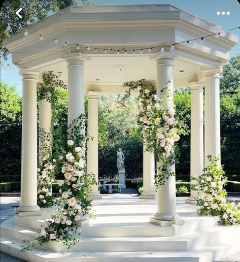 Roman Garden Wedding, Outdoor Garden Wedding Ceremony, Wedding Ceremony Gazebo, Fairmont Wedding, Gazebo Drapes, Gazebo Flowers, Gazebo Wedding Ceremony, Gazebo Wedding Decorations, Garden Style Wedding