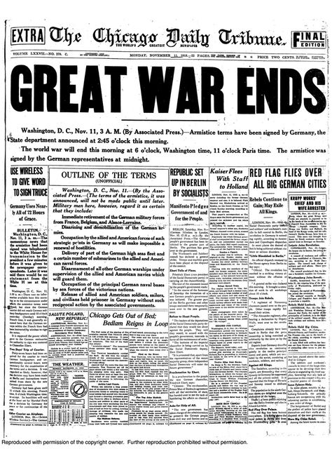 November 11, 1918 - Hostilities in World War I begin to end with the Austria-Hungary alliance for armistice with the allies on November 3. Armistice Day with Germany occurs when the Allies and the German nation sign an agreement in Compiegne, France. Woodrow Wilson would become the first U.S. President to travel to Europe while in office when he sails to attend the Paris Peace Conference on December 4. Ww1 Aesthetic Wallpaper, People Facts, Newspaper Front Pages, Historia Universal, Newspaper Headlines, Historical Newspaper, Headline News, Newspaper Article, Newspaper Archives