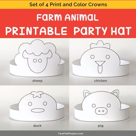 Farm Animal Masks, Animal Party Hats, Masks Kids, Coloring Mask, Farm Animal Party, Printable Masks, Barnyard Party, Farm Crafts, Paper Crowns