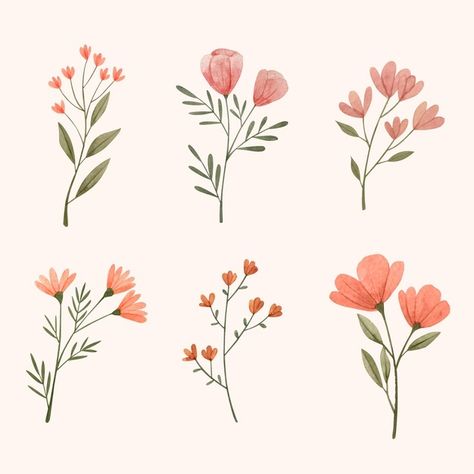 Colección de flores de acuarela pintadas... | Free Vector #Freepik #freevector #acuarela #flores #naturaleza #hojas Hand Painted Florals, Water Colour Flower, Botanical Wedding Stationery, Watercolour Wedding Stationery, Watercolor Flower Illustration, Cherry Blossom Wallpaper, Watercolor Flower Background, Flower Vector, Illustration Blume