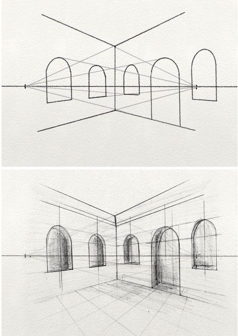 1 And 2 Point Perspective Drawing, Bedroom Perspective Drawing Two Point, Two Point Perspective Architecture, Draw Architecture Sketches, Multi Point Perspective Drawings, How To Draw 2 Point Perspective, 6 Point Perspective, Interior Drawing Perspective, Perspective Drawing Two Point