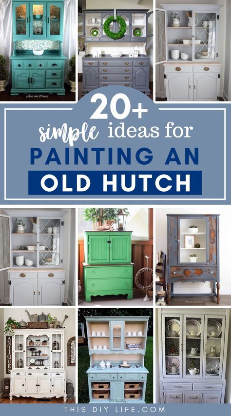 Antique Cupboard Makeover, Chalk Painted China Cabinet Ideas, Refurbished China Hutch Ideas, Top Of Hutch Repurposed, Painting China Cabinet Ideas, Redo Hutch Ideas, Diy Buffet Cabinet Makeover, Corner China Cabinet Makeover, Refinished Hutch Ideas