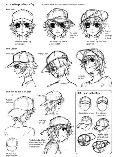 anime image How To Draw Hats On Heads, Drawing Hats, Cap Drawing, Human Anatomy Drawing, Manga Drawing Tutorials, Model Sheet, Poses References, Figure Drawing Reference, Guided Drawing