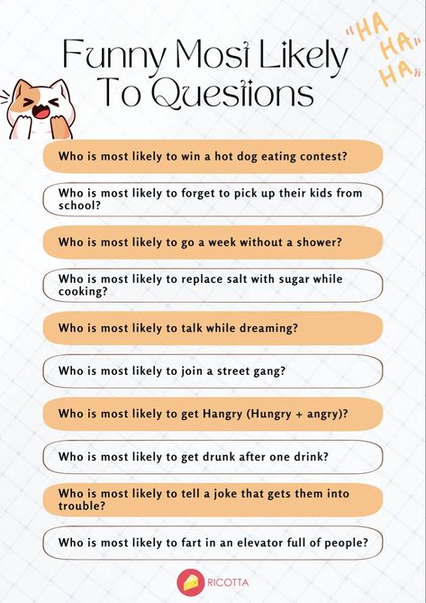 some questions to ask your friend or group! Whos Most Likely To Questions, Who's Most Likely To Questions, Most Likely To Questions, School Couples, Fun Sleepover Activities, Questions For Couples, Fun Icebreakers, Questions For Friends, Sleepover Games