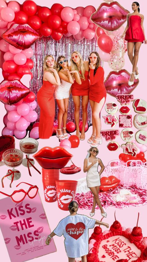 Bachelorette Party Themes February, Pink Girly Bachelorette Party, February Bachelorette Party, Pink Red Bachelorette, Romantic Bachelorette Party, Red And White Bachelorette Party, Valentines Themed Bachelorette, Bachorlette Outfit Theme Ideas, Valentine’s Day Bachelorette Party