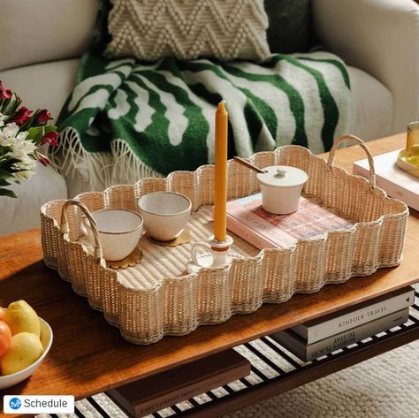 wavy tray Tray For Coffee Table, Snack Platter, Rattan Tray, Wavy Pattern, Wavy Design, Wicker Tray, Serving Trays With Handles, Table Centerpieces, Rustic Charm