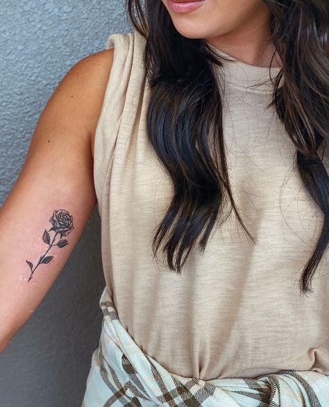 Rose Tattoo Inner Arm Placement Cystic Fibrosis Awareness Rose Tattoo Arm Upper, Rose Tattoos Placement, Women Rose Tattoo Arm, Rose Tattoo On Upper Arm, Rose Tattoo On Inner Arm, Back Of Arm Rose Tattoo, Rose Tattoo Inner Bicep, Rose Tattoo Inside Arm, Upper Arm Rose Tattoo