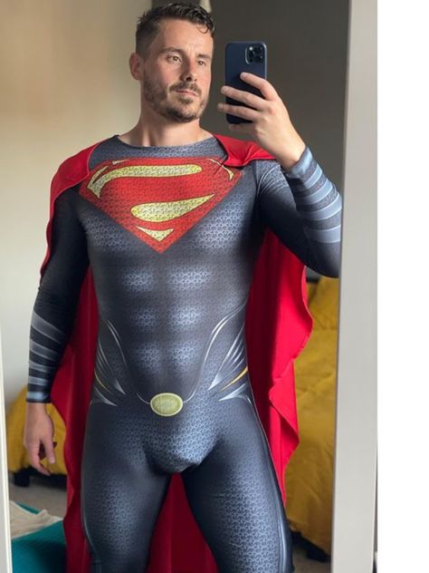 Superman Costume, Male Festival Outfits, Gay Costume, Cycling Attire, Superman Cosplay, Guys In Speedos, Men Sport Pants, Lycra Men, Mens Facial Hair Styles