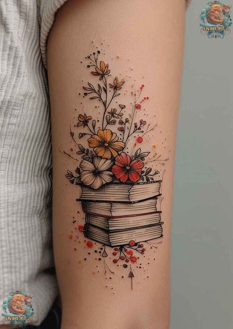 Bookworm Tattoo, Book Inspired Tattoos, Reading Tattoo, Book Lover Tattoo, Bookish Tattoos, Tattoo Diy, Literary Tattoos, Coffee Tattoos, Cool Arm Tattoos