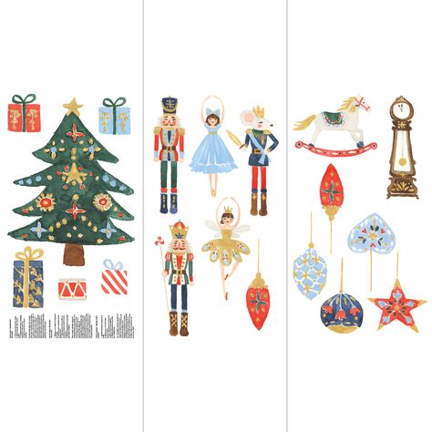 Give your home a sense of childhood wonder and nostalgic appeal. The holidays come alive with these vintage Nutcracker peel and stick wall decals, which will add a whimsical and playful touch to any traditional decor. Adorn your walls with classic characters from the heartwarming tale, along with painterly ornaments and decorative details that bring your walls to life this Christmas season. Vintage Xmas Ornaments, Nutcracker Christmas Watercolor, Nutcracker Illustration Christmas, Nutcracker Aesthetic Wallpaper, Nutcracker Birthday, Nutcracker Characters, Vintage Nutcracker, Childlike Wonder, Peel And Stick Wall Decals