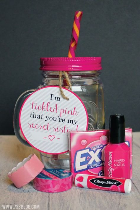 Tickled Pink Gift Idea for Mom's, Teachers, Neighbors and more! Secret Santa Ideas For Work, Tickled Pink Gift, Cheer Sister Gifts, Secret Santa Ideas, Secret Pal Gifts, Sister Ideas, Pink Gift Ideas, Secret Sister Gifts, Santa Ideas