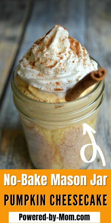 Love cheesecake? Love pumpkin? Well here you go with this easy but yummy no-bake mason jar pumpkin cheesecake dessert! Easy to put together and oh so yummy. Go and grab the recipe now. Mason Jar Cheesecake, Mason Jar Pumpkin, Pumpkin Crockpot, Easy Pumpkin Dessert, No Bake Pumpkin Cheesecake, No Bake Pumpkin Pie, Pumpkin Cake Recipes, Cheesecake Dessert, Dessert In A Jar