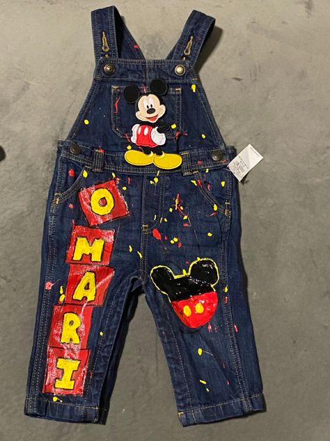 Birthday Overalls, Mickey Mouse Birthday Outfit, Mickey Mouse Birthday Theme, Custom Pants, Mickey Mouse 1st Birthday, Concert Wear, Clothes Art, Mouse Birthday, Mickey Mouse Birthday