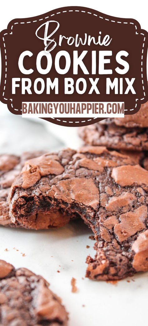 Brownie Mix Cookies, these chewy, fudgy brownie cookies are super easy to make using a store bought brownie mix! Recipes From Cake Mixes, Brownie Mix Desserts, Boxed Brownie Recipes, Cheap Desserts, Brownie Mix Recipes, Brownie Desserts Recipes, Brownie Mix Cookies, Fudgy Brownie Recipe, Chocolate Brownie Cookies